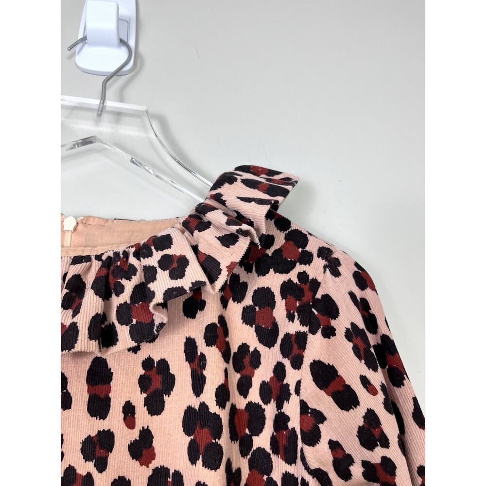 Elizabeth Wilson Leopard Corduroy Katherine Bell Sleeve Ruffle Top Preppy XS - Picture 7 of 11